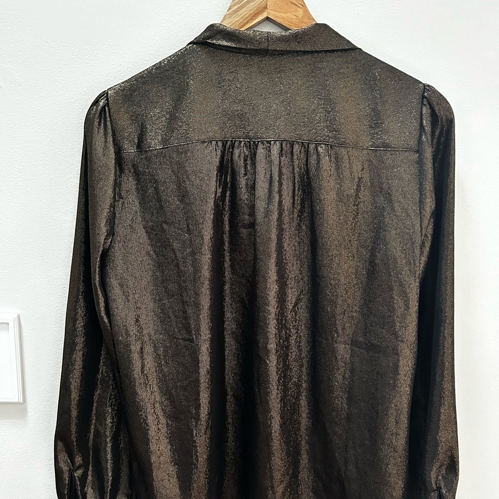 Black/Gold Button Down Shirt with Long Sleeves - Picture 2 of 3